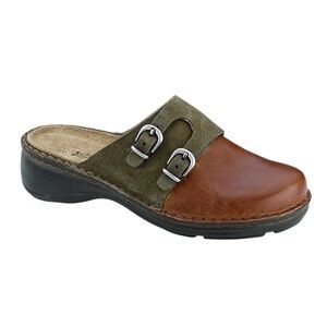Naot Leilani Leather & Suede Clogs – Brown & Green – Size 8.5 - 9